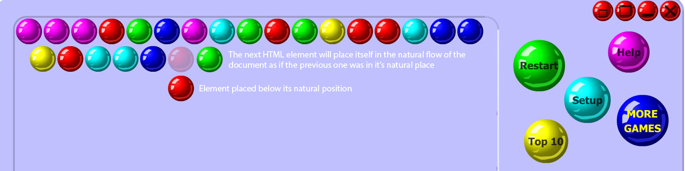 Bubble Shooter CSS Positioning - Relative with next elements